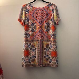 Lulu's Sangria Coral Pink Tile Print Dress Size L Short Sleeve